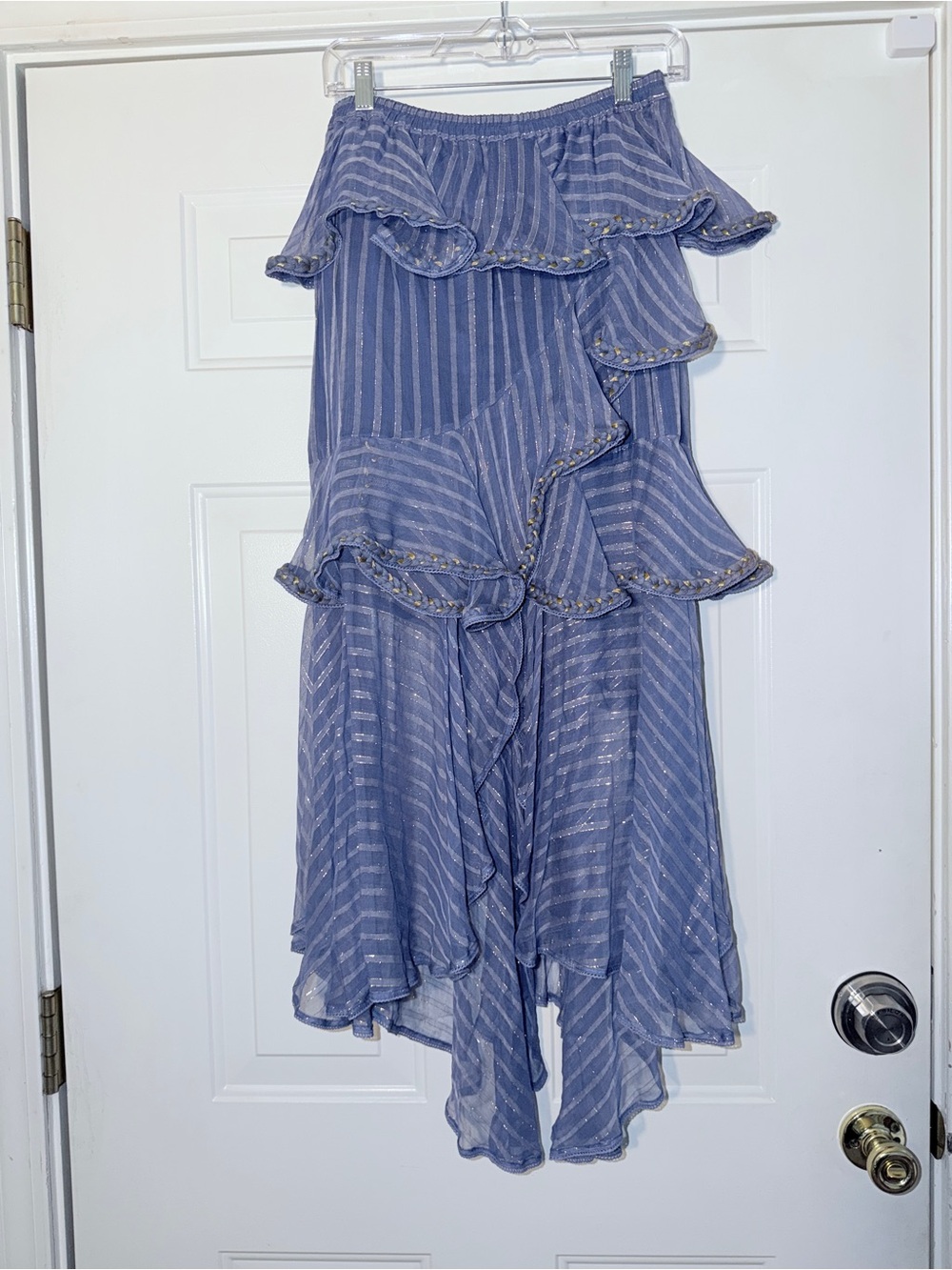 MISA Los Angeles Metallic Stripe Ruffle Maxi Skirt XS NWT